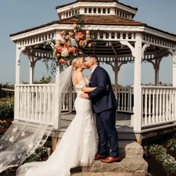 The gazebo set in a garden